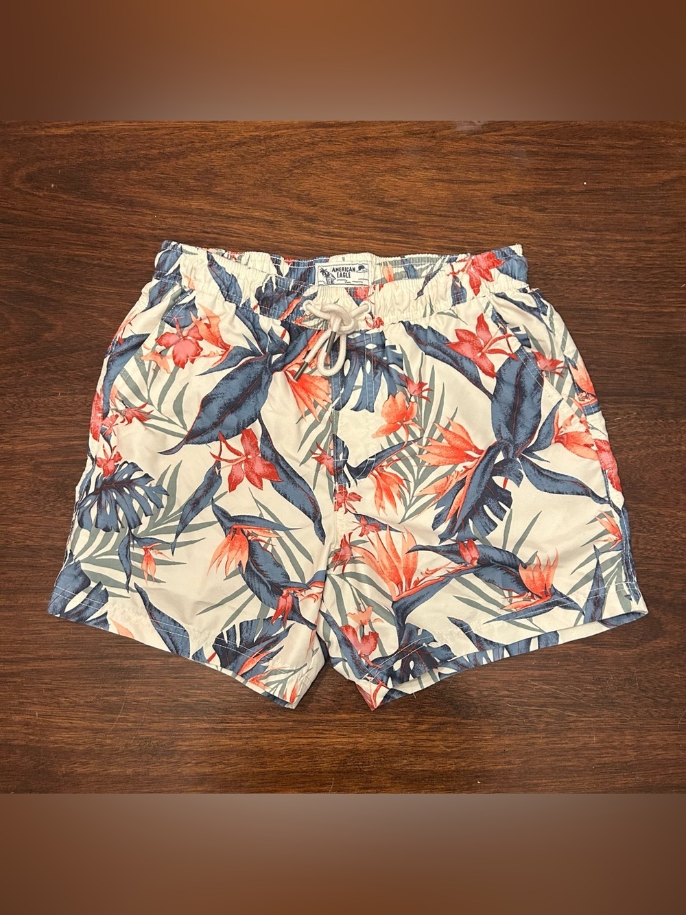 American Eagle Outfitters Floral Tropical White Shorts with Blue and Coral Print
